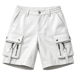 Men's Genuine <b>Leather</b> Satin Cargo <b>Shorts</b> Multiple Pockets Elastic Mid Waist Zipper Fly Eco-Friendly Breathable Casual Solid - Product Image 5