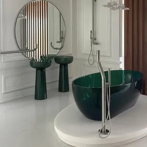 Design impressionante elegante resina pura pia do banheiro marinha translucency banho e qualquer cor personalizado banheira autônoma