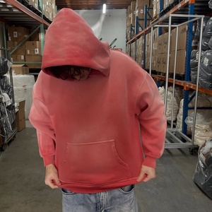 Heavyweight Customized Distress Splicing Blank Loose French Terry Acid <b>Wash</b> Oversize Street Wear Mens Hoodies - Product Image 1