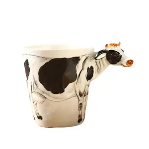 Ceramic Lovely 3D logo Hand painted Animal Cow shaped milk Cup wholesale porcelain Coffee Mug Tea for Kids