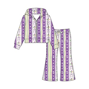 Ensemble sweat à capuche et pantalon évasé pour filles, imprimé Mardi Gras, manches longues, 2 pièces, tenues décontractées - Product Image 3