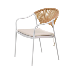 Silla de Comedor Moderna de Cuerda y Metal con Reposabrazos de Madera y Cojín de Asiento Suave - Product Image 1