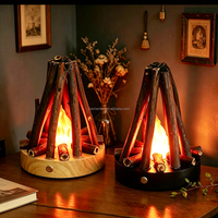 Lampe de table tactile LED effet feu de camp blanc, veilleuse en bois pour éclairage intérieur