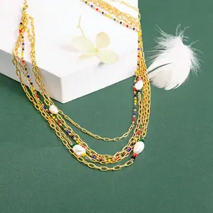 Bohemian Multilayer Necklace Pearl Layered Necklace Gold Plated Jewelry