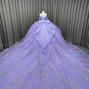 Abito da Quinceañera <span class=keywords><strong>color</strong></span> <span class=keywords><strong>lavanda</strong></span> con applicazioni floreali 3D in pizzo, abito da ballo da principessa per il 16° compleanno, con vita impero e strascico, Vestidos De 15 Anos - Product Image 5
