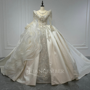 Robe de mariée Xs234 en cristal et perles, ornée de paillettes, avec volants détachables, dos lacé à découpe, style robe de bal Jancember - Product Image 4