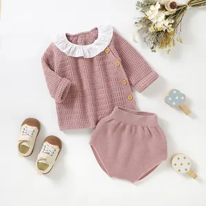 Custom Logo OEM OEM Autumn Kids Baby Girl Sweet Knit Clothes Sets 0-3 Months