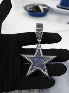 Collar con Colgante de Estrella de Moissanita Azul de Calidad Premium, Joyería Hip Hop con Brillo VVS, Chapado en Oro, Amuleto Brillante en Venta - Product Image 6