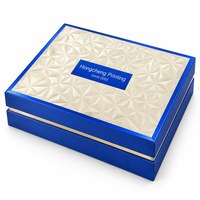 Caixa de Presente Rígida de Luxo Personalizada, Ecológica e Feita à Mão, Azul Metálico, Duas Peças, com Tampa Geométrica em Relevo para Cosméticos e Cuidados com a Pele