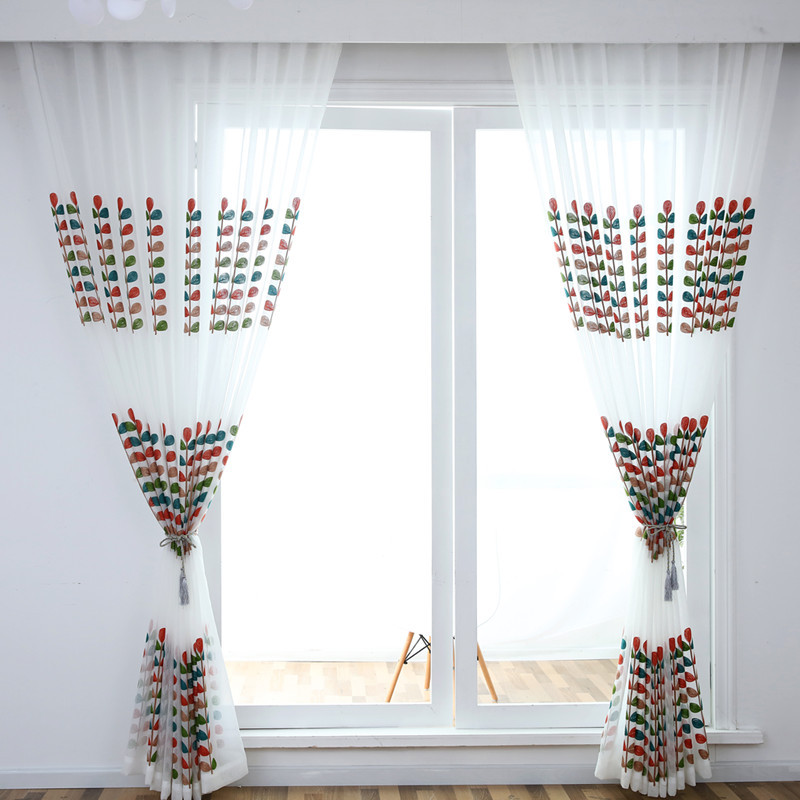 customized Embroidered Leaf Pattern white Voile Sheer Curtains Fabric Fast Delivery Sheer
