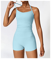 Ensemble de short de yoga personnalisé de 4 pièces Short lifting des fesses pour femmes Débardeur T-shirt à manches longues et courtes Ensemble de yoga, fitness et sport