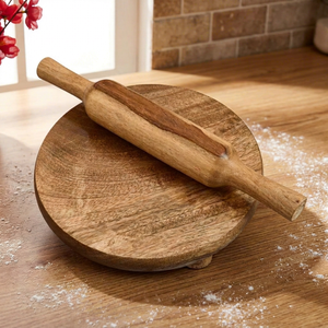 Ensemble Chakla Belan en bois de manguier bicolore, planche à rouler les roti artisanale, élégante, écologique, ustensiles de cuisine, kit de pâtissier - Product Image 1
