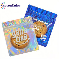 Sachets plats personnalisés à fermeture thermoscellable avec design imprimé sur mesure, sacs à biscuits holographiques refermables avec fermeture éclair et fenêtre transparente