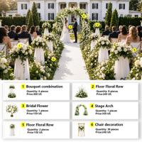 Décoration de mariage en plein air blanc et vert, service de conception et d'approvisionnement de scènes complètes sur mesure, arche de roses, toile de fond, centre de table