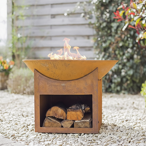 Brasero <span class=keywords><strong>de</strong></span> Acero Corten con Acabado Rústico y Almacenamiento <span class=keywords><strong>de</strong></span> <span class=keywords><strong>Leña</strong></span> Integrado, Chimenea Exterior en Forma <span class=keywords><strong>de</strong></span> Cuenco para Entretenimiento en el Patio - Product Image 2