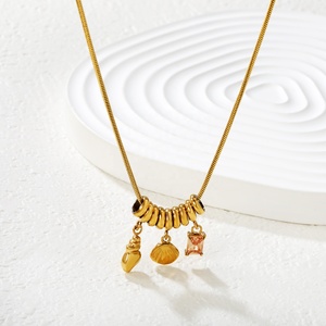 <span class=keywords><strong>Collier</strong></span> de vacances d'été en acier inoxydable avec chaîne serpent ronde, zircon rectangulaire et coquillage, multi-breloques - Product Image 1
