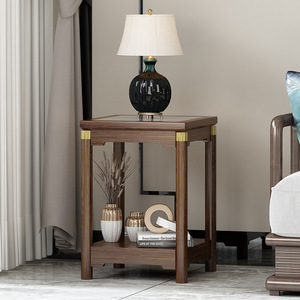 <b>Glass</b> Top <b>Side</b> <b>Table</b> With Storage Shelf For Nightstand Bedroom Living Room Corner Use - Product Image 4