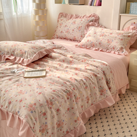 Belle Floral doux lavé microfibre imprimé été tombola Patchwork couette ensemble de literie climatiseur couettes minces avec jupe
