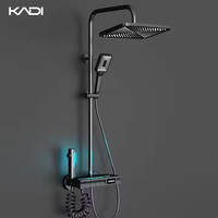 Luxe LED Gris Salle De Bains Robinet En Laiton Massif Ensemble De Douche Doux Pluie Jet Massage Poli Numérique Piano Conception Juego De Ducha