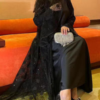 Abaya Ouverte Noire Ramadan Arabe 2026 Fabricants Luxe Islamique Dubaï Perles Noires Abaya Femme avec Ensemble Hijab
