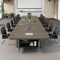 Table de Conférence de Luxe Neuve en Bois, Longue et Moderne, pour Salle de Réunion, Finition Multi-Grains de Bois, 11-20 Personnes, Idéale pour le Personnel, les Entreprises et les Hôtels