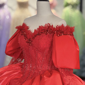 Robe de soirée rouge vintage Dy1181 en organza à sequins, coupe princesse, avec traîne chapelle, idéale pour les fêtes - Product Image 4