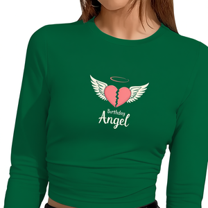 Camiseta de Manga Larga con Cuello Redondo Estilo Y2K para Mujer con Estampado de Ángel y Corazón, Tejido de Poliéster y Elastano, Moda para Todas las Temporadas - Product Image 1