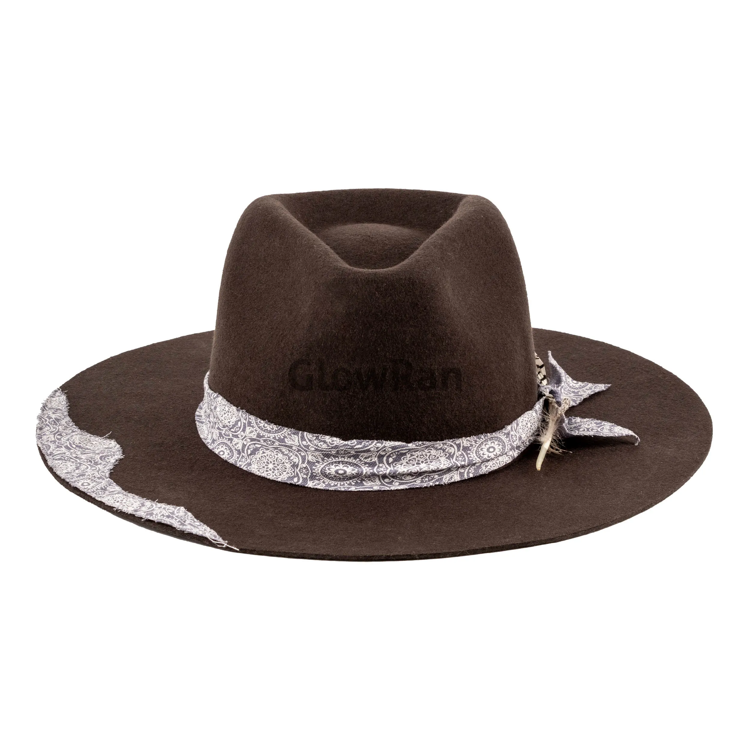 Bant ile GlowRan yüksek kalite lüks geniş fötr şapka avustralya yün şapka