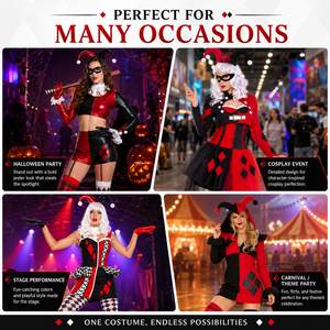 Costume da <span class=keywords><strong>Harley</strong></span> <span class=keywords><strong>Quinn</strong></span> 2026, Vestito Rosso Nero e Bianco, Sexy Abito da Clown per Halloween, Costumi per Donne - Product Image 3