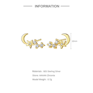 CANNER Exquisite Daily Wear 18k Plated S925 Sterling Silver Mini Moon Star Zircon Stud Earrings Jewelry for Girls Women - Product Image 3