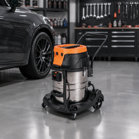 Aspirateur eau et poussière 70L 2400W avec base à 4 roues et poignée de poussée, aspirateur industriel eau et poussière pour atelier et entrepôt
