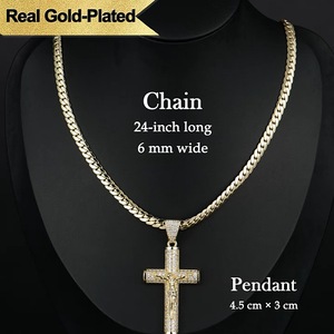 Collier pour <span class=keywords><strong>homme</strong></span> plaqué or 14 carats <span class=keywords><strong>avec</strong></span> pendentif <span class=keywords><strong>croix</strong></span> et crucifix de Jésus, chaîne cubaine mate Figaro en forme de corde Miami - Product Image 4