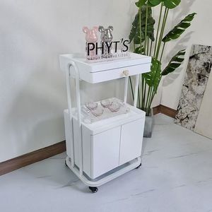 รถเข็นร้านเสริมสวยสีเงินสำหรับอุปกรณ์ทำผมสมัยใหม่ รถเข็นเก็บของสำหรับอุปกรณ์เสริมสวย - Product Image 6