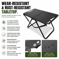 Table pliante portable noire en promotion, plateau entièrement métallique thermolaqué, sans assemblage, légère et compacte pour l'extérieur