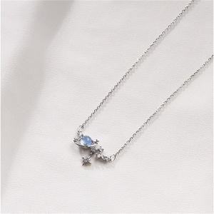 Collana femminile semplice delicata collana con catena di clavicola gioielli di moda collana con luna e stella pianeta blu - Product Image 6