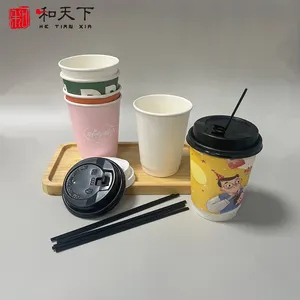 Free Sample Custom Paper Coffee Cups Disposable Hot Coffee Paper Cup With Sleeves And Lid