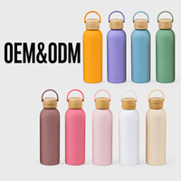 Bouteille d'eau isotherme en acier inoxydable 304 avec couvercle en bambou, thermos sous vide, finition mate, idéale pour la salle de sport, le bureau, les activités de plein air, ou comme cadeau.