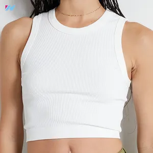 Custom Crop Tops Sexy Fashion Ladies White Ribbed Tank Top For Women