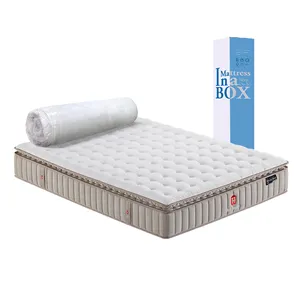 Vente en gros de matelas à ressorts de toutes sortes, matelas à ressorts ensachés à double couche en mousse à mémoire de forme hybride, emballage enroulé sous vide