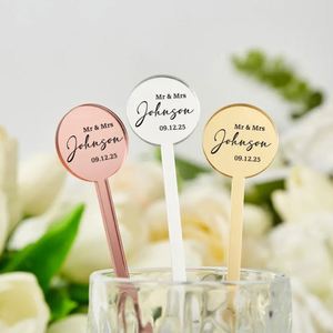 Agitateurs à cocktail personnalisés en acrylique avec monogramme pour mariage, fête, demoiselle d'honneur, design personnalisé, dorés - Product Image 5