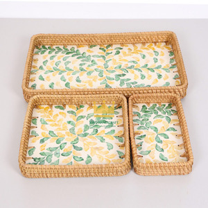 Bandeja Rectangular Elegante de Ratán y Madreperla para Hostelería y Restaurantes, Venta al Por Mayor para Exportación - Product Image 2