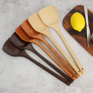 Espátula de madera lacada antigua de 39 cm con mango redondo, espátula antiadherente para utensilios de cocina. - Product Image 2