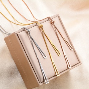 Collier ajustable en acier inoxydable avec pendentif triangle géométrique pour femme, longue chaîne à pampilles, ras-de-cou, bijou en métal, cadeau - Product Image 5