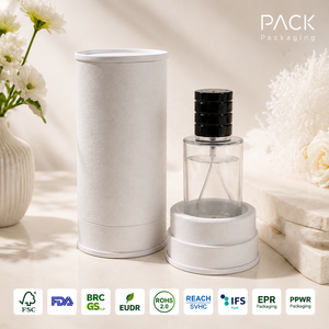 En Stock: Set de Botellas de Perfume de Vidrio de 50ml con Tubo de Papel con Aspecto de Cuero Blanco, Caja de Embalaje Cilíndrica Redonda para Cosméticos, Listo para Enviar - Product Image 1