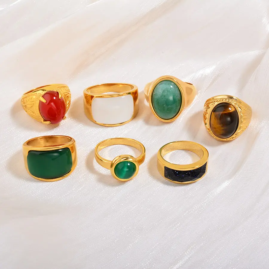 Ausverkauf Edelstahl Trendy Edelstein Ring Einzigartige türkis farbene Smaragd Jade vergoldete Opal Edelstein Kristall ringe