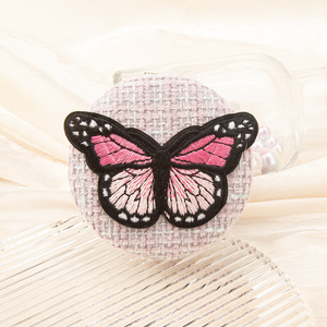 Espejo Compacto Redondo de Tela Tweed con Parche de Mariposa Bordado en 3D, Marco de Metal Plateado Cromado, Espejo de Maquillaje de Bolsillo HD de Doble Cara - Product Image 4