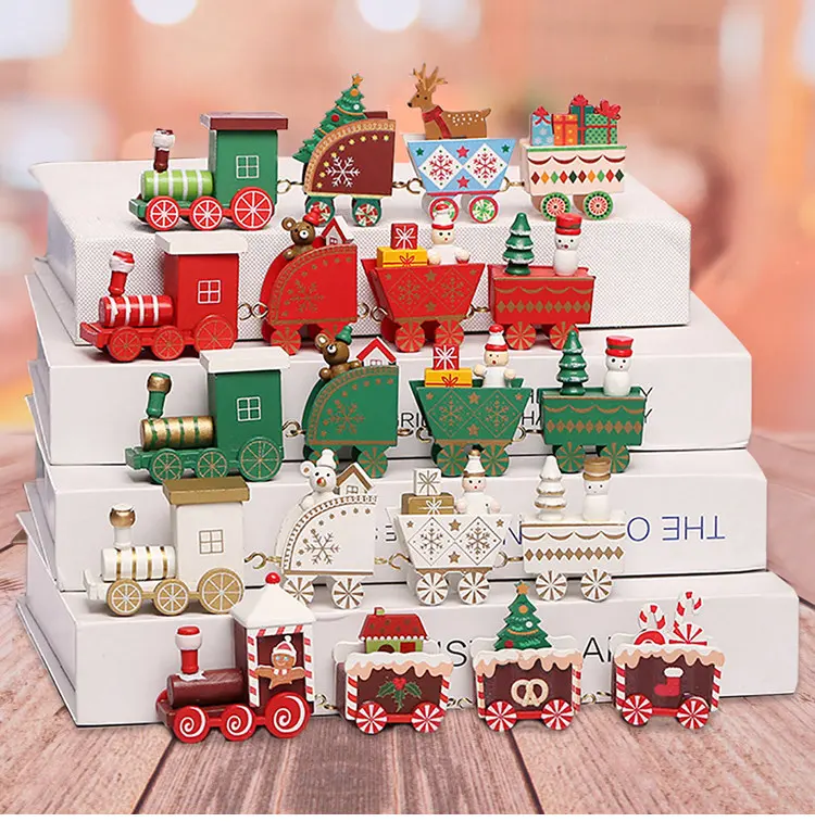 Wooden Train Christmas Ornament Merry Xmas Noel Natal Navidad Gifts Christmas Decoration With Santa Claus For Home New Year 2023