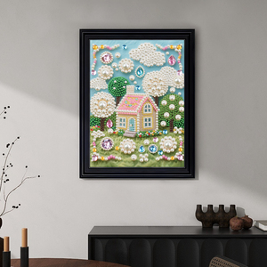 Splendida Pittura Diamantata con Paesaggio, <span class=keywords><strong>Casa</strong></span>, Albero, Nuvola e Perle Semilavorate - Product Image 2