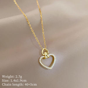 Hueco invertido doble corazón piedra titanio acero colgante collar hombres mujeres moda personalidad Internet - Product Image 4