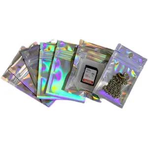 Custom logo holographic print Zip Lock bag stand up pouch packaging for food jewelry